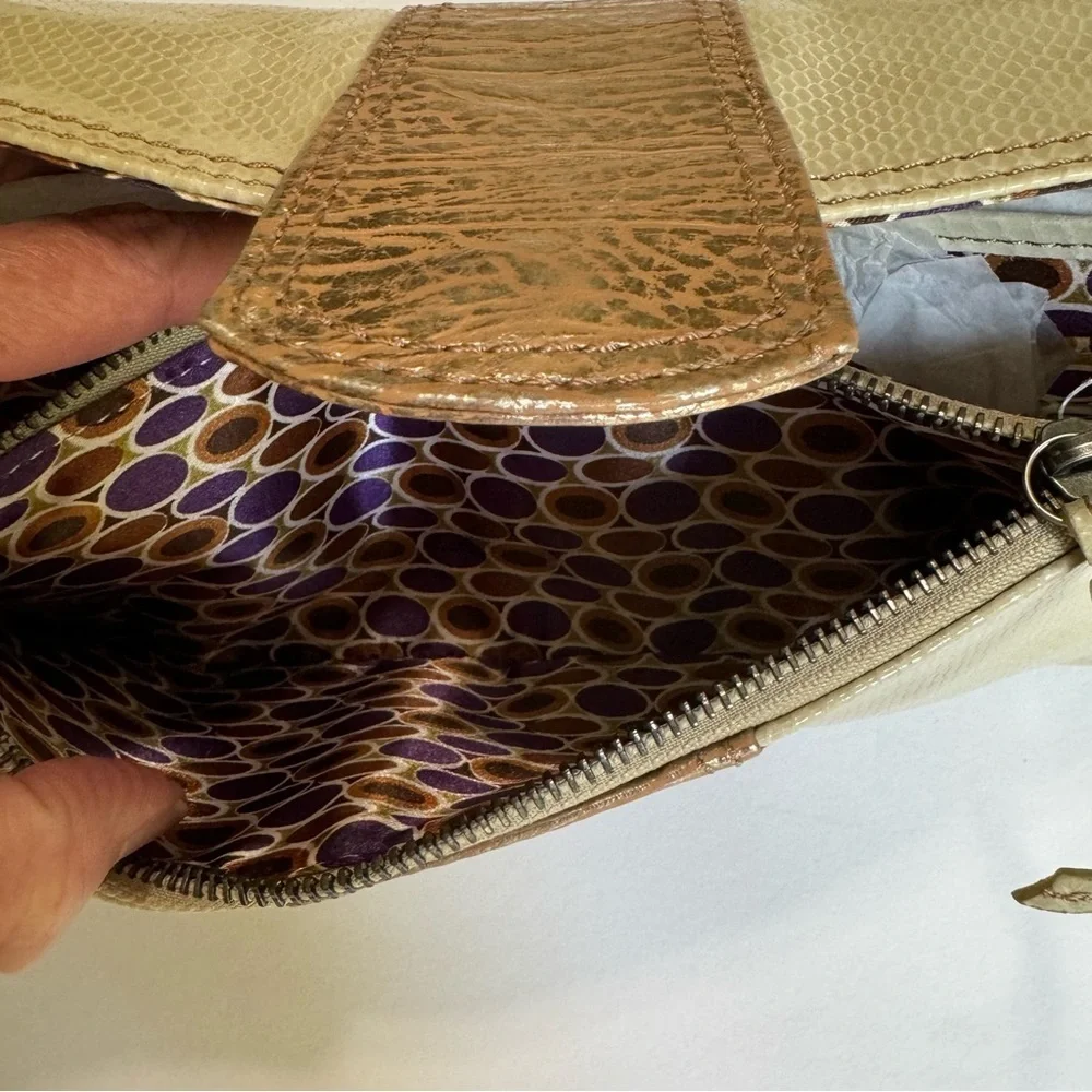 Fossil SL9966 Bone Cream Leather Clutch Wallet Bronze Python Print Organizer NWT